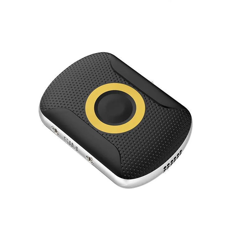 Black GPS tracker for children elders and pets with SOS button and splash water resistant design