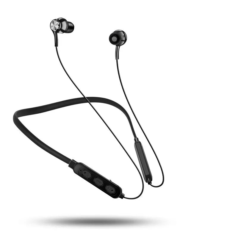 G03 red, black, and white neckband sports Bluetooth earphones showing the binaural earpieces and USB cable.