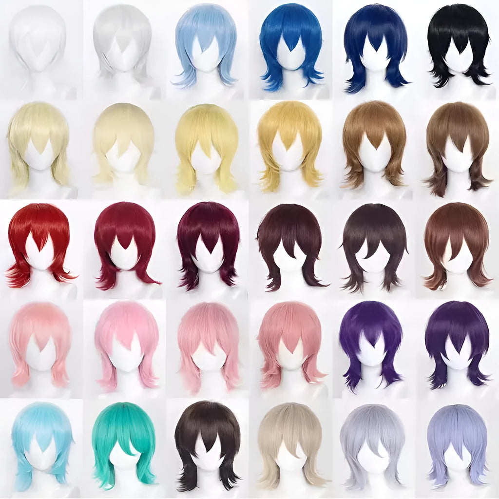 Short hair cosplay wig in anime style with high-temperature fibre construction