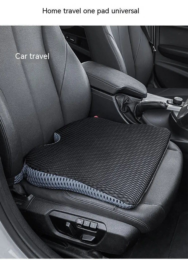 Memory foam car cushion with fixed straps in black colour on office chair