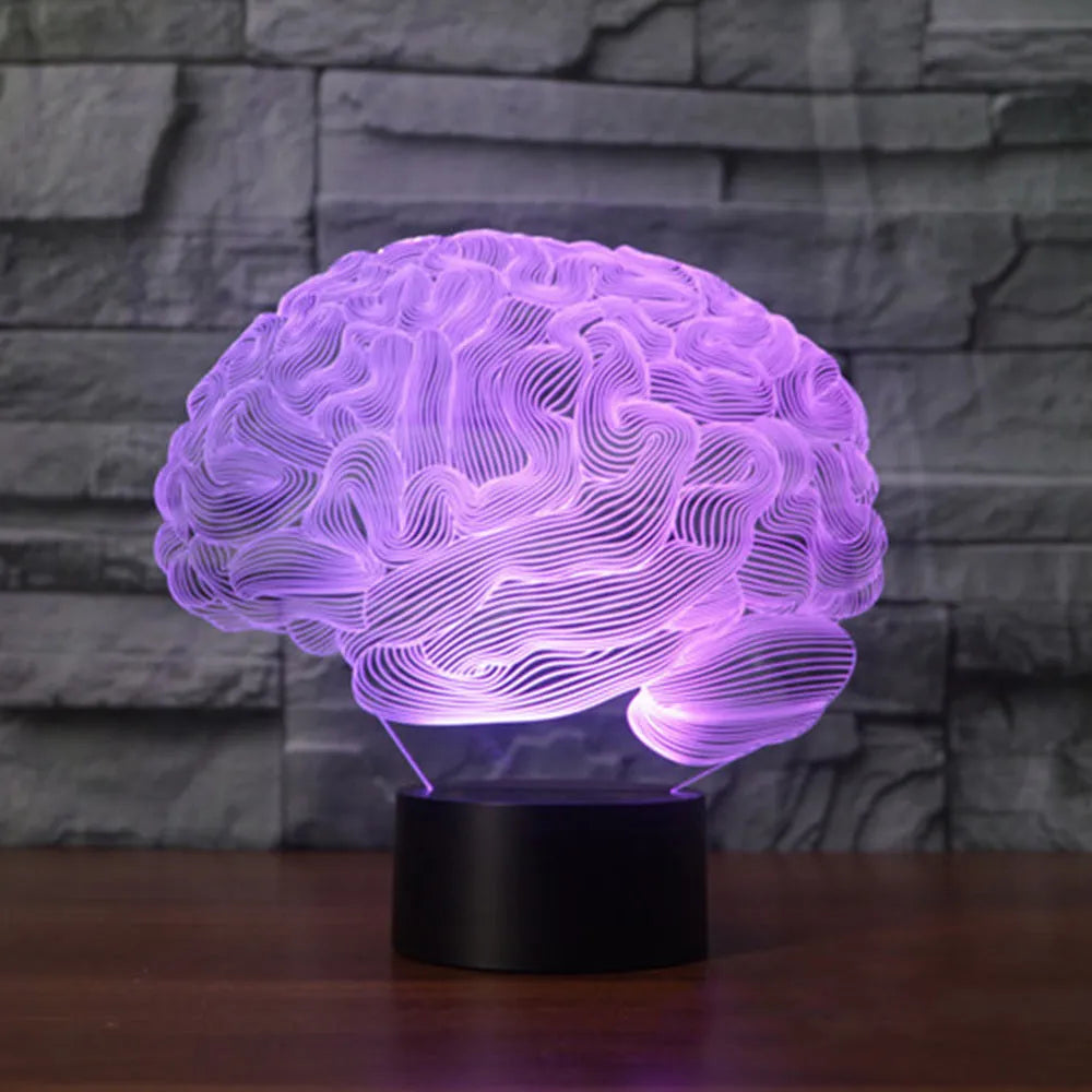3D acrylic illusion desk lamp with colourful LED lighting on wooden surface