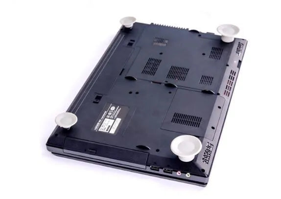 Grey laptop cooling pad set with two large and two small durable plastic stands