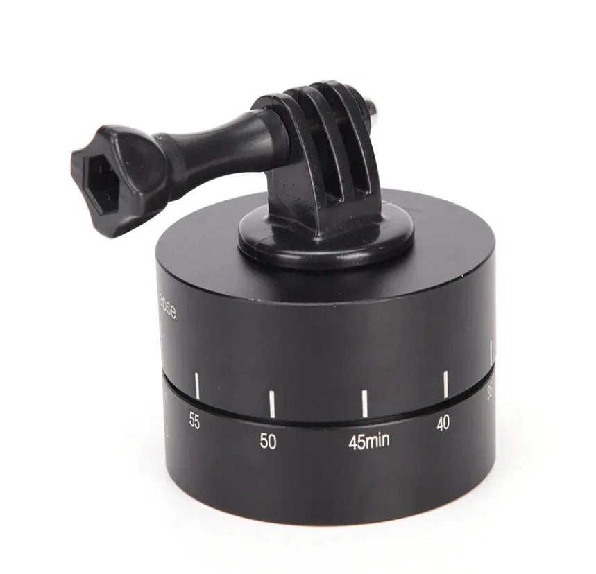 360-degree auto rotating camera tripod head mounted with GoPro camera