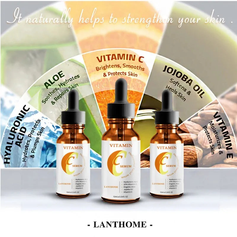 10 ml bottle of vitamin C and hyaluronic acid facial serum for anti-aging and skin brightening