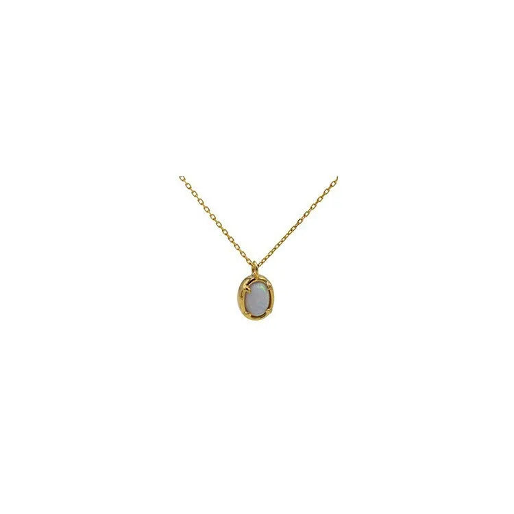 S925 silver oval pendant necklace with jelly opal stone in gold or white gold finish