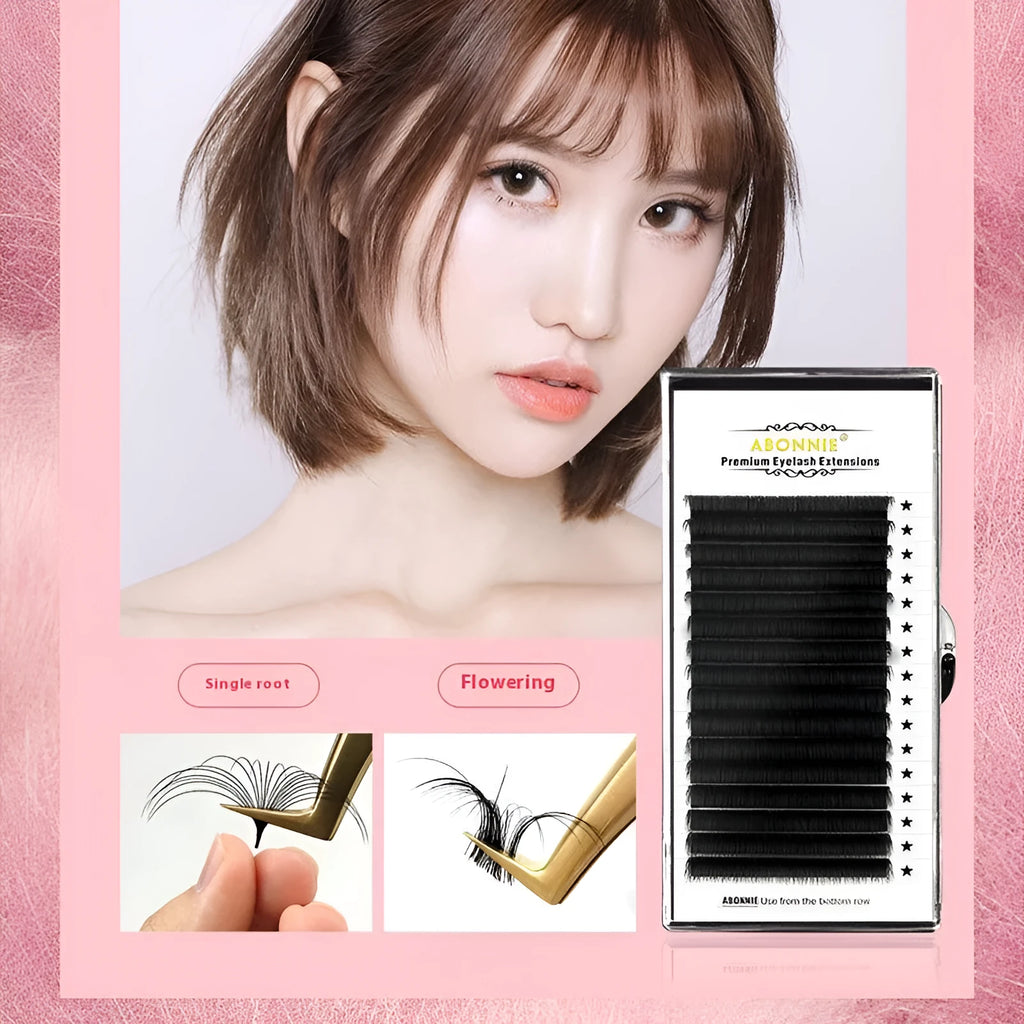 Close-up of 16-row dense mink hair false eyelashes showing length options from 8mm to 18mm.