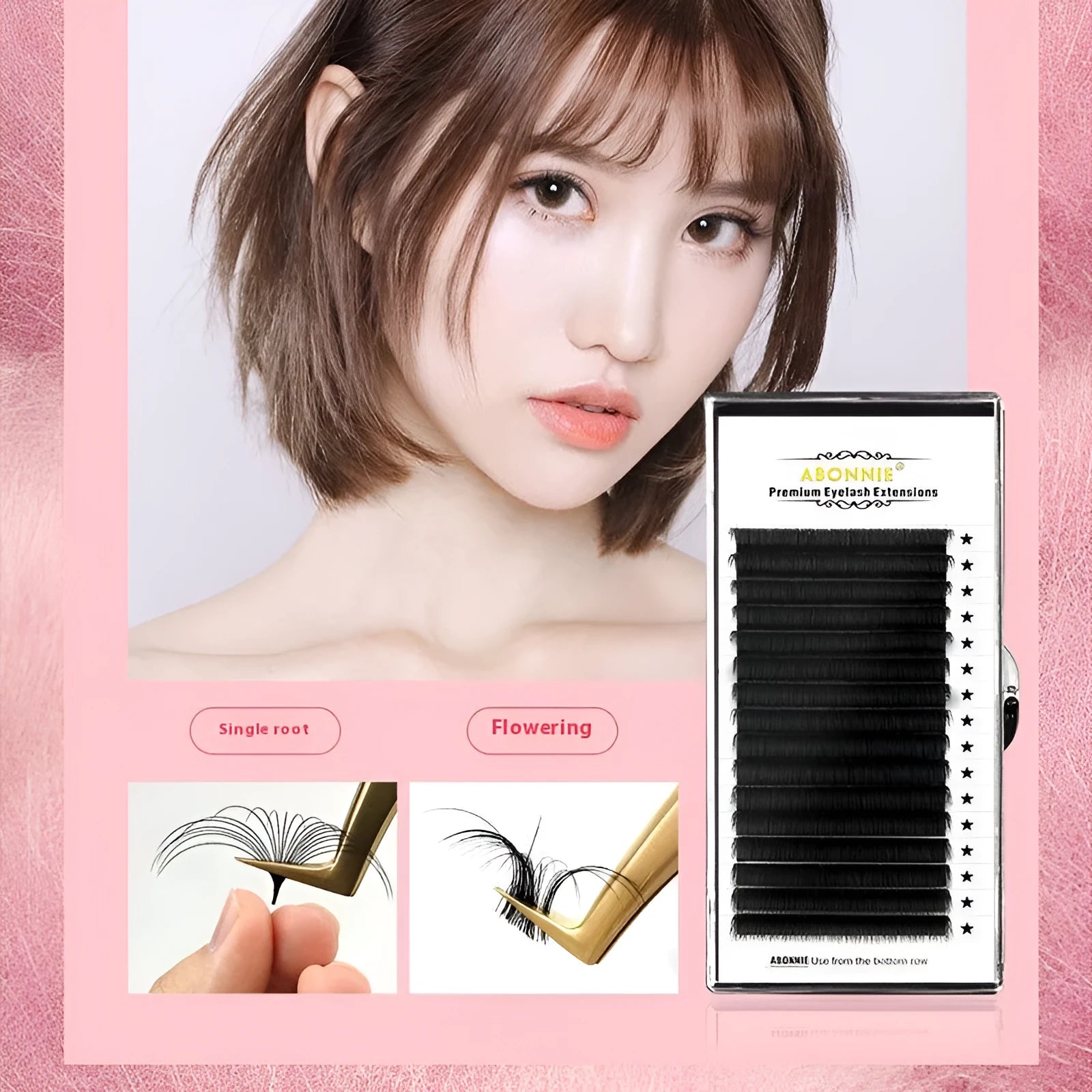 Close-up of 16-row dense mink hair false eyelashes showing length options from 8mm to 18mm.