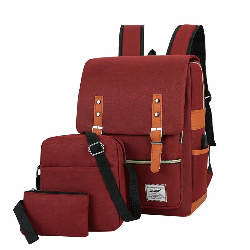 Three-piece business backpack in Oxford cloth with a curved shoulder strap