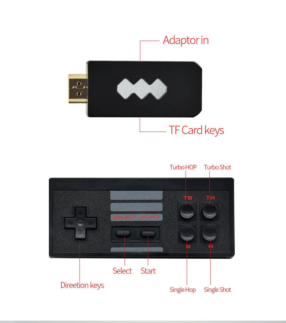 4K HDMI video game console with two black wireless controllers on a table