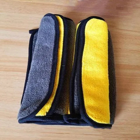 Two-color double-sided microfiber car wash towel 30x30cm with silk banded edges