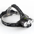 Head-mounted camping light with fixed focus long-range beam for outdoor use