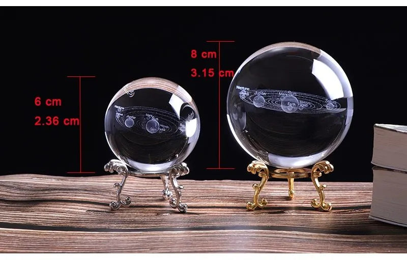 K9 crystal glass solar system ball with planets visible inside, available in 60mm 80mm 100mm sizes
