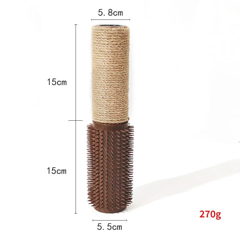 Brown sisal cat scratching post with face scratching device measuring 30cm tall