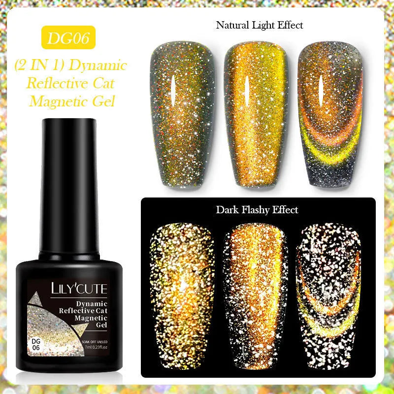 Cat eye series UV brilliant nail polish gel with diamond glitter in six colour variations