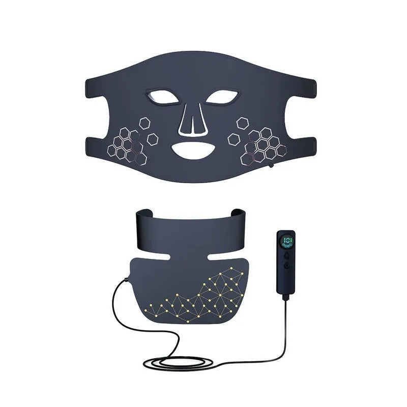Black LED photon therapy mask with adjustable settings for home skin treatment