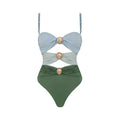 Women's split swimsuit bikini with high waist design in green and yellow colour options