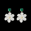 Dark green alloy drop earrings with floral needle flowers sweet filigree design