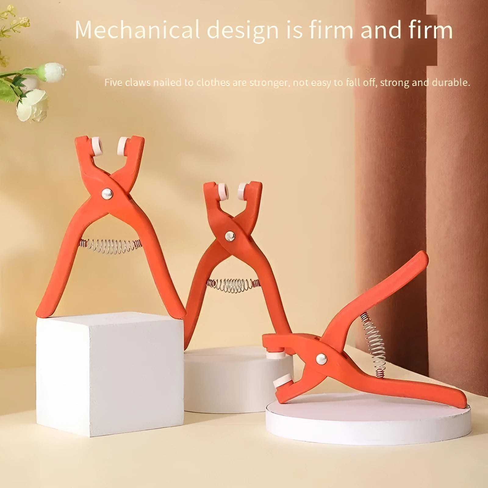 Stainless steel five-claw no-sew buttons for children's clothing with application pliers tool