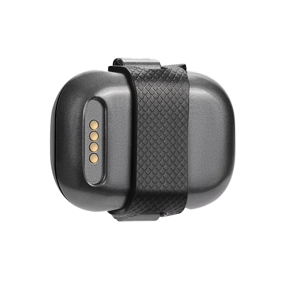 Black pet GPS tracker with hanging rope for cats and dogs showing IP67 waterproof rating