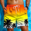 Men's loose fit ethnic style polyester swimming trunks on a white background.