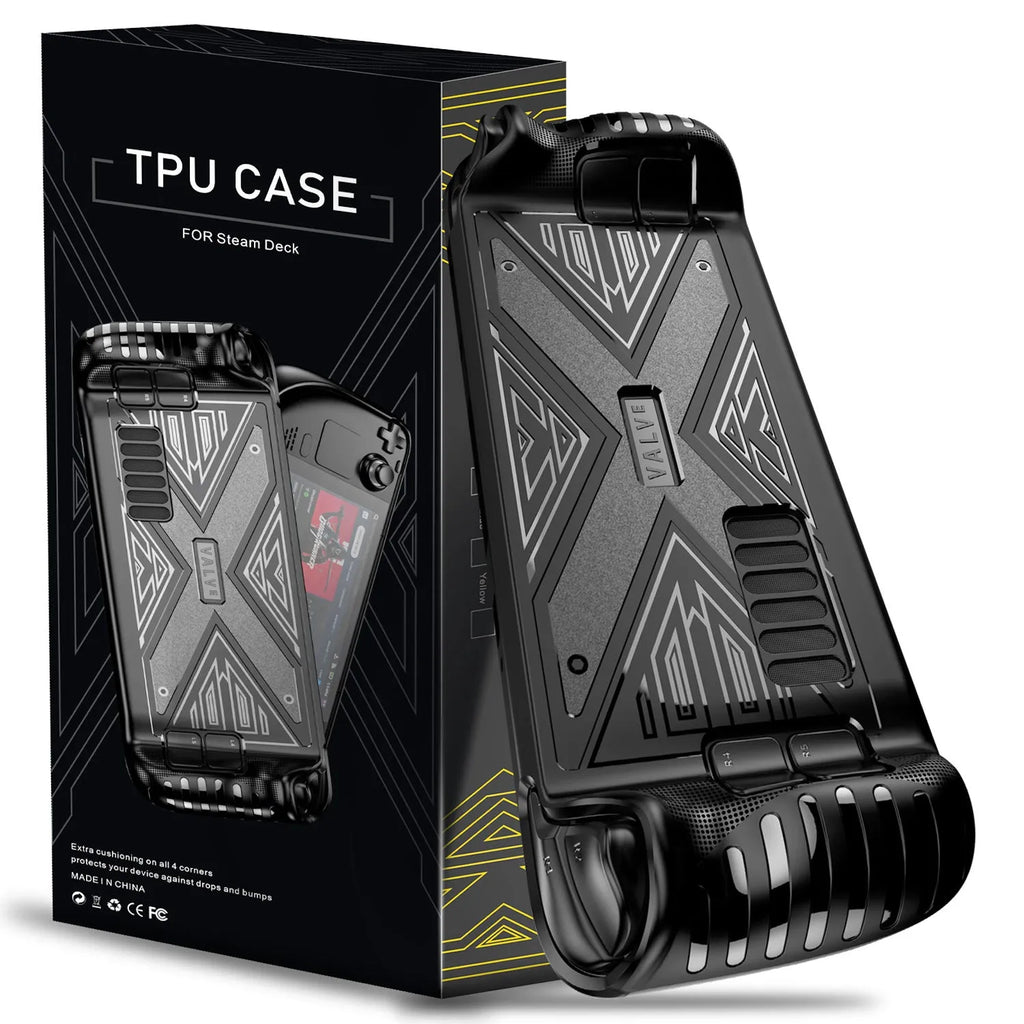 Red, blue and black TPU silicone protective cases for game consoles including Steam Deck compatibility