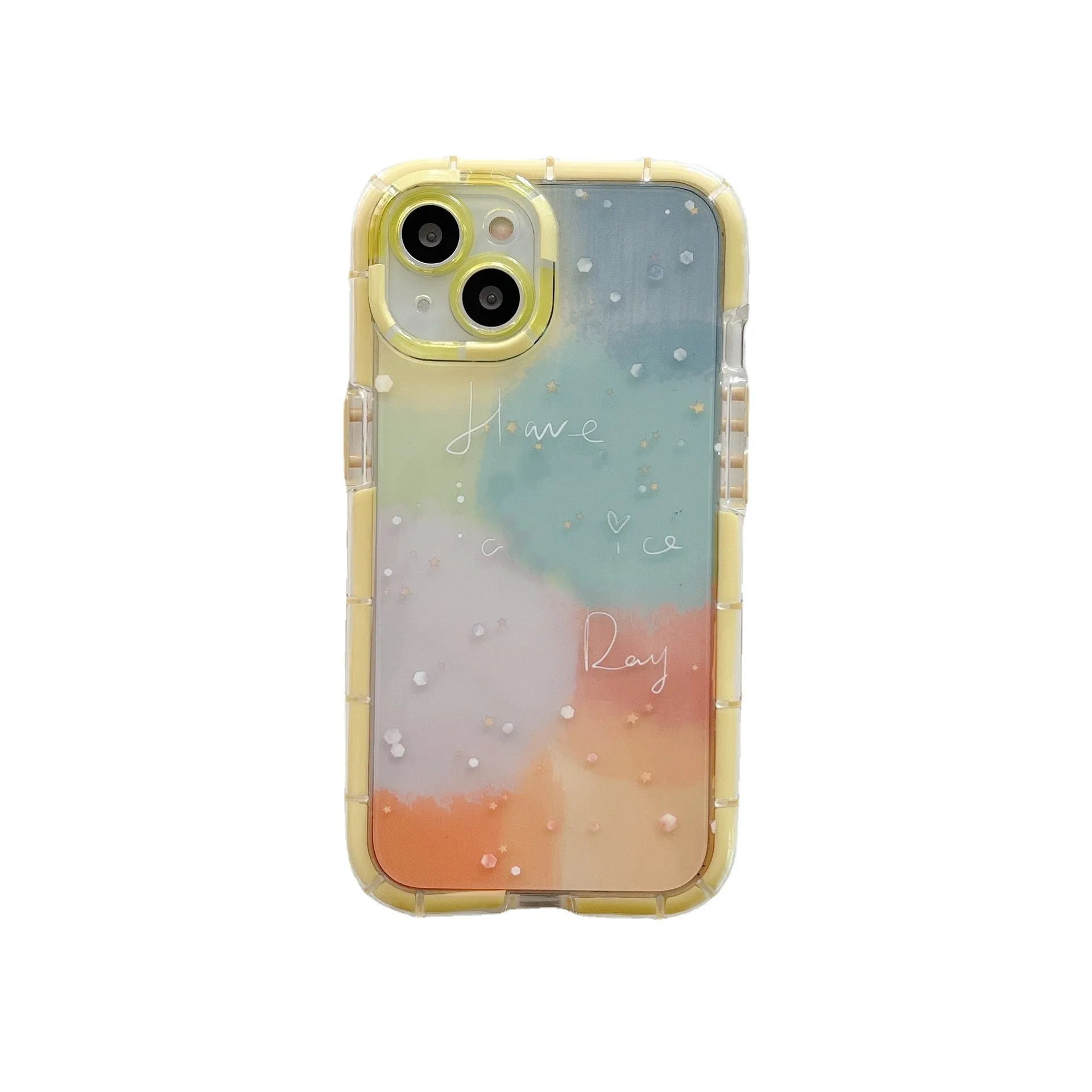 Minimalist contrast colour iPhone silicone case with yellow edge trim shown on iPhone 14 Pro Max