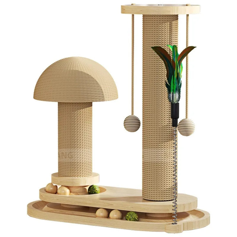 Solid wood cat scratching post with rotating turntable in various style options