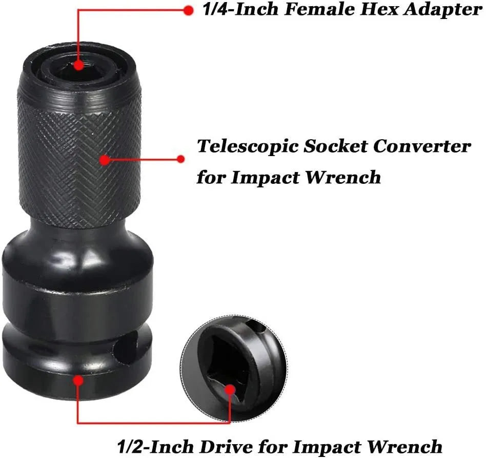 Telescopic scaling bit holder with hexagonal handle for electric wrench drives