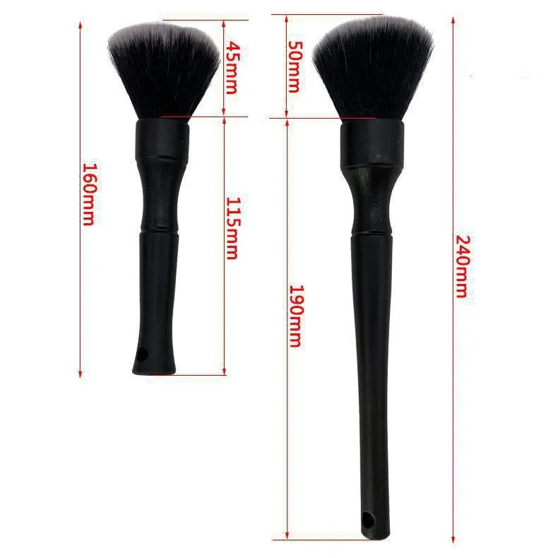 Black car detailing brush with super soft pig hair bristles and PP handle in two sizes for vehicle interior cleaning
