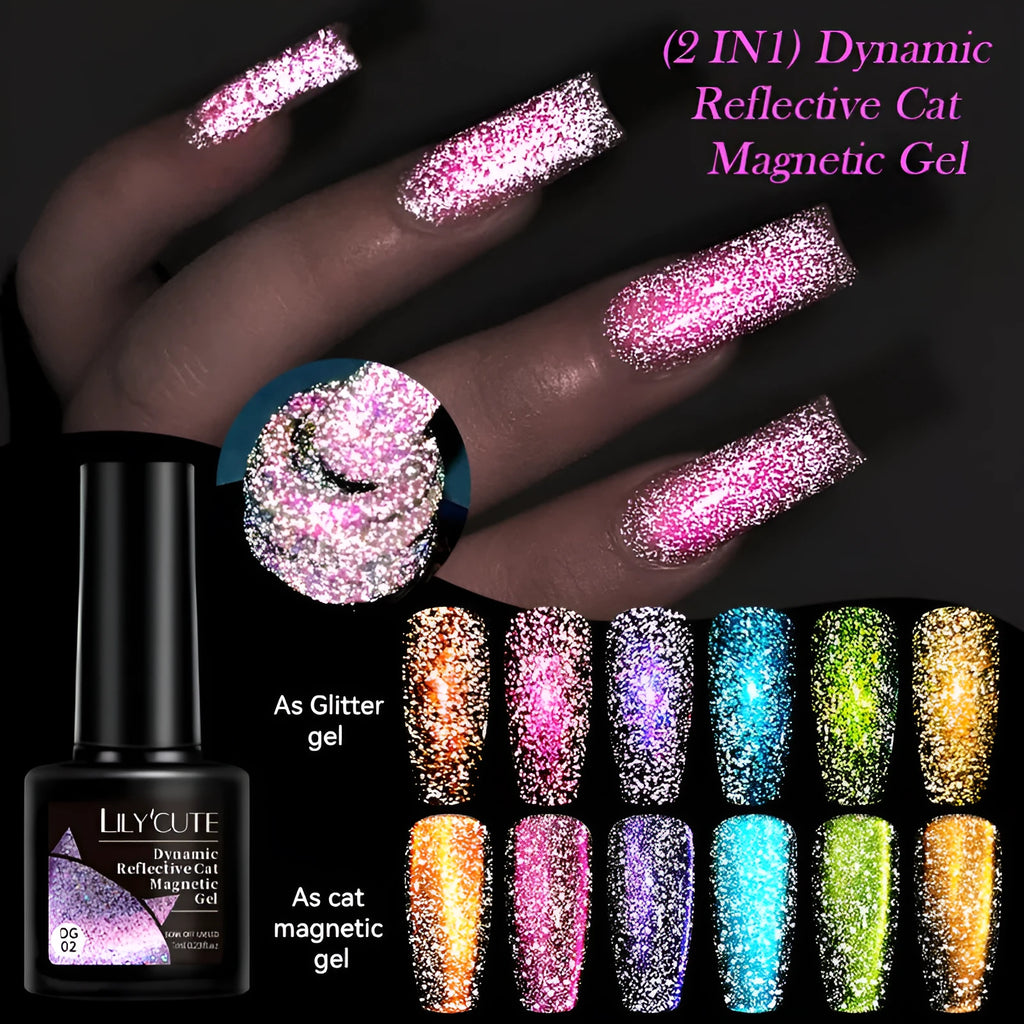 Cat eye series UV brilliant nail polish gel with diamond glitter in six colour variations