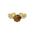 Adjustable silver ring with shell design and tiger eye stone in white gold plating