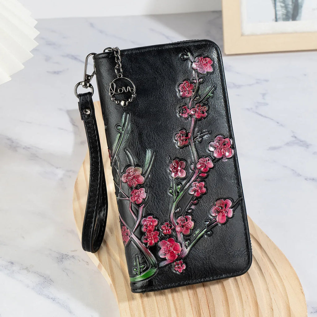 Embossed floral Chinese style zipper handbag in European American retro design
