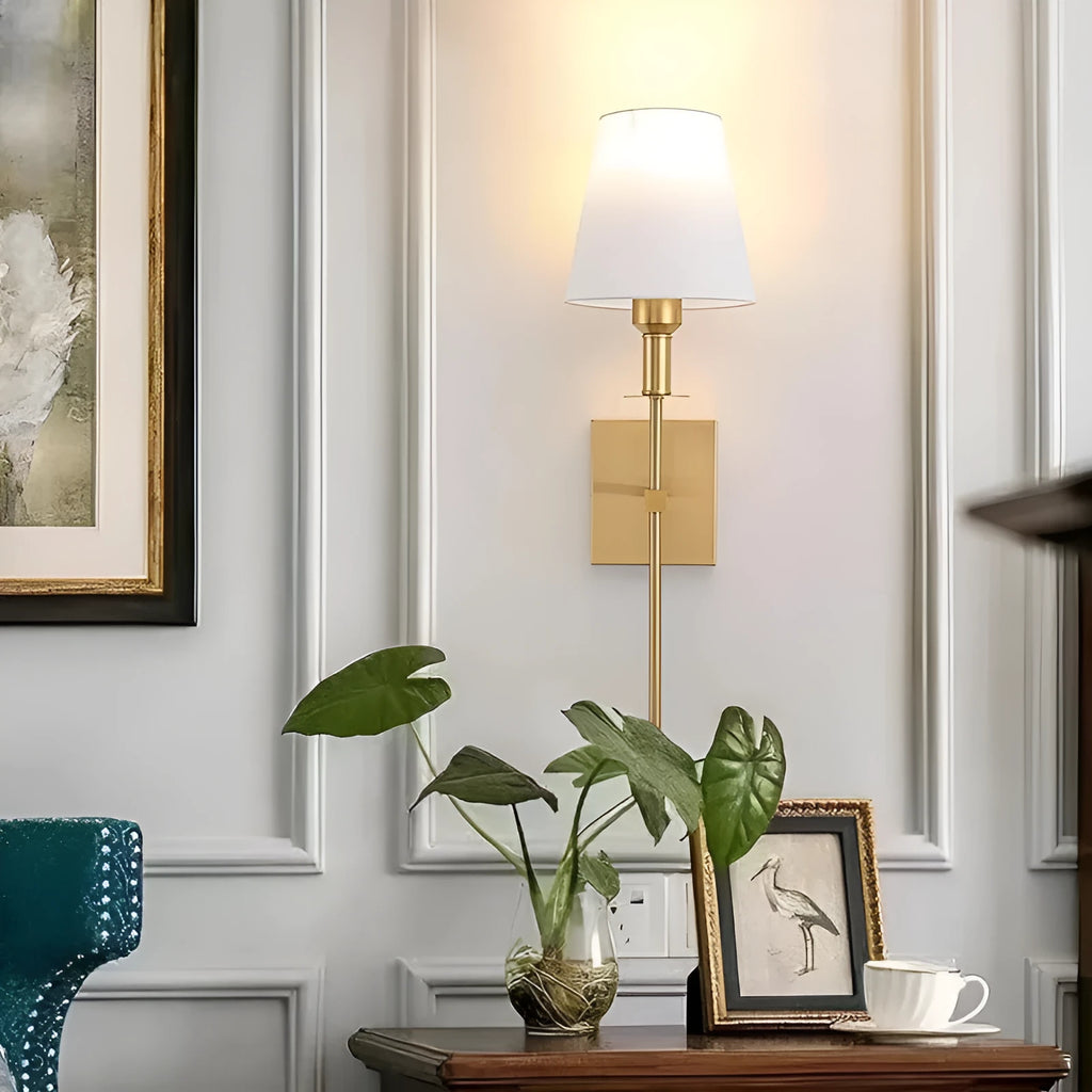 Indoor wall lamp with fabric shade in black finish for bedroom bedside use