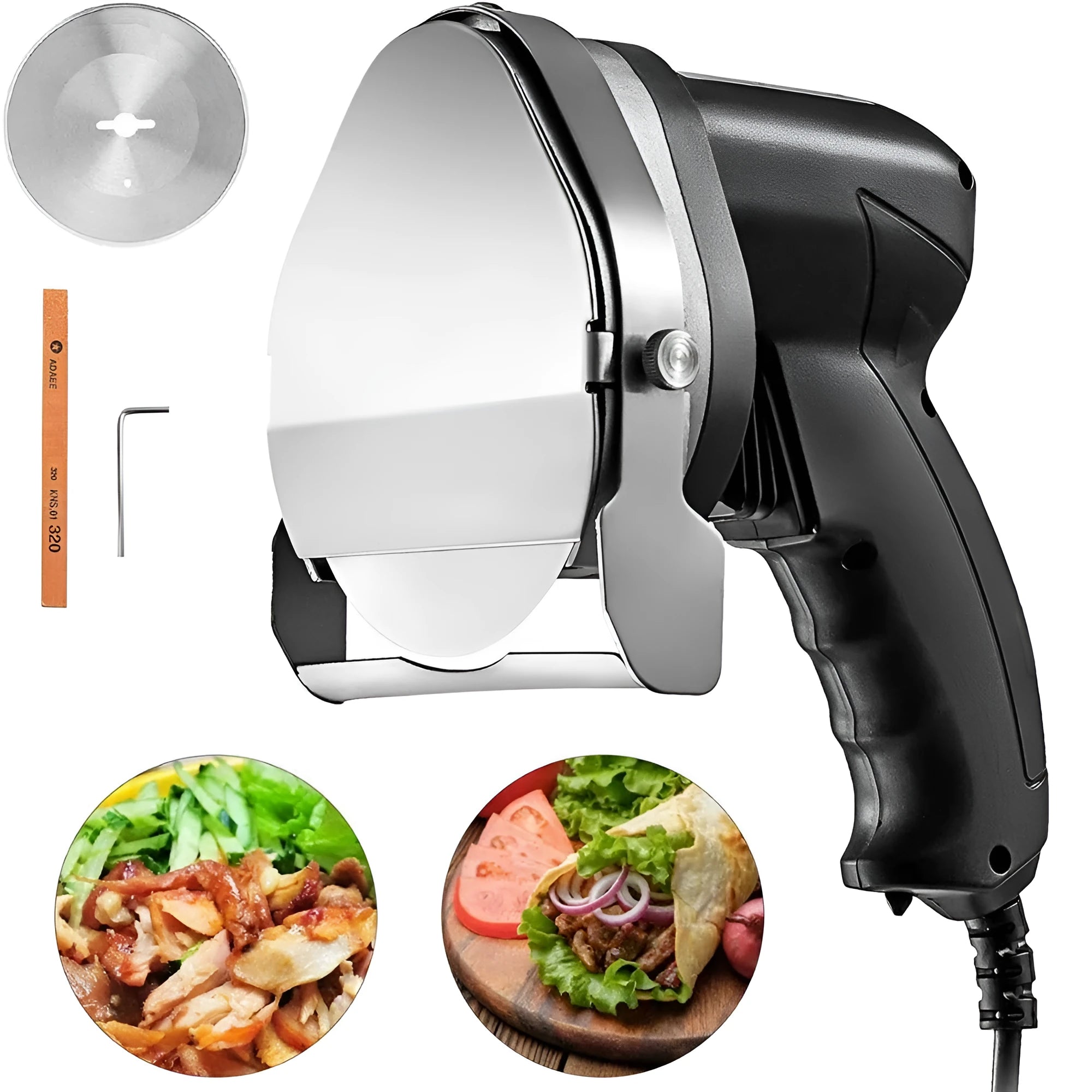 Black electric meat cleaver for turkey barbecue machine with 80W motor and adjustable thickness control