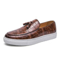 Men's black plus size business casual sneakers with a tassle detail on the artificial PU upper.