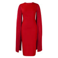Round neck evening gown with pleated shawl collar and long sleeves in polyester fabric