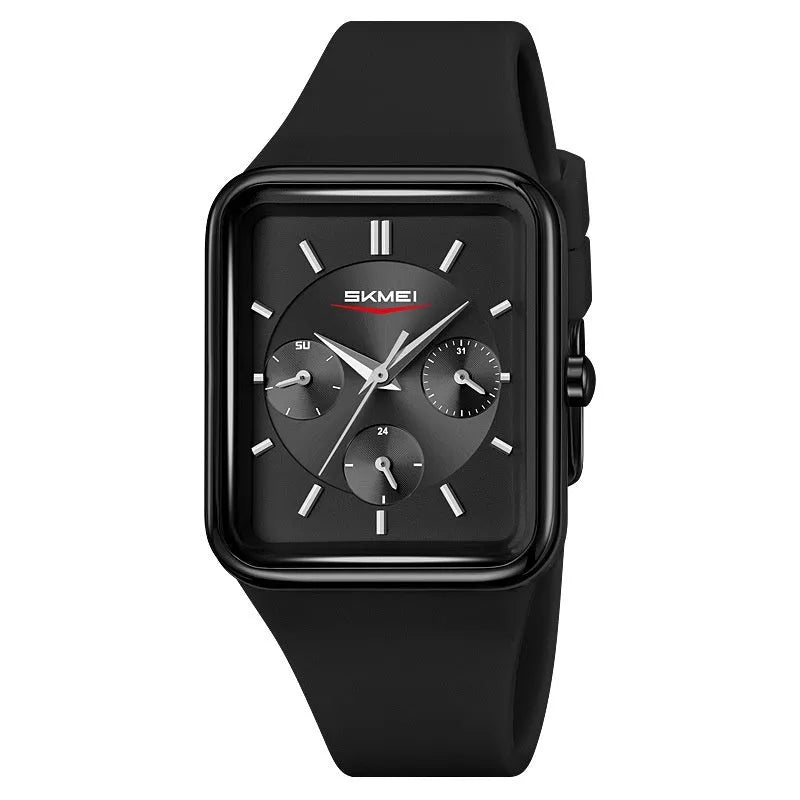Square waterproof women's watch in silicone with multifunctional display and 10.8mm thickness