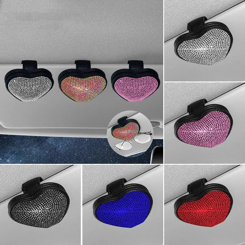 PU leather car sun visor storage clip with magnetic closure for sunglasses and cards.