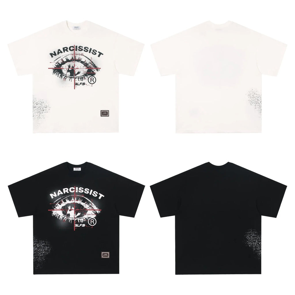 Retro hip hop gothic t-shirt with letter pattern in black and white colours