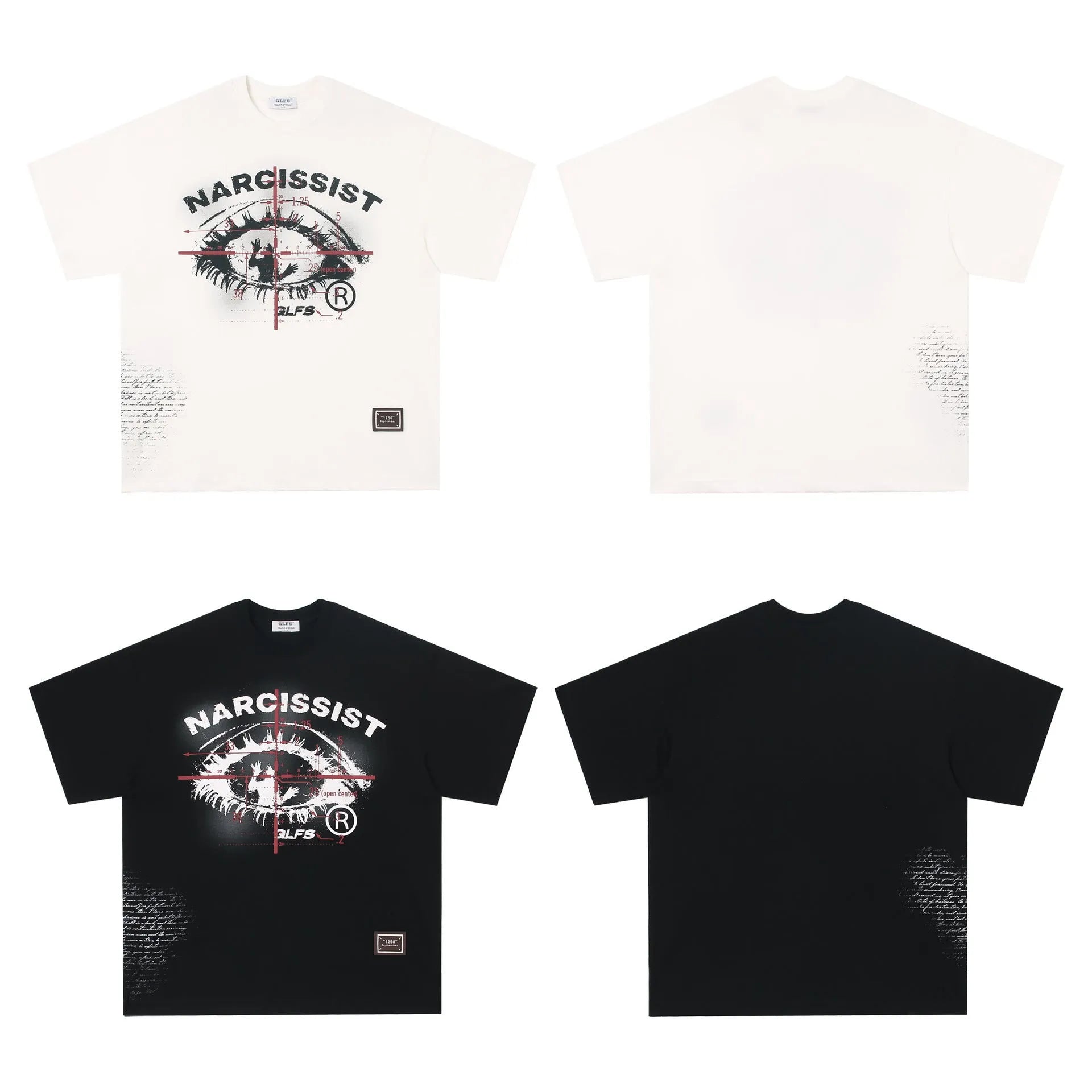 Retro hip hop gothic t-shirt with letter pattern in black and white colours