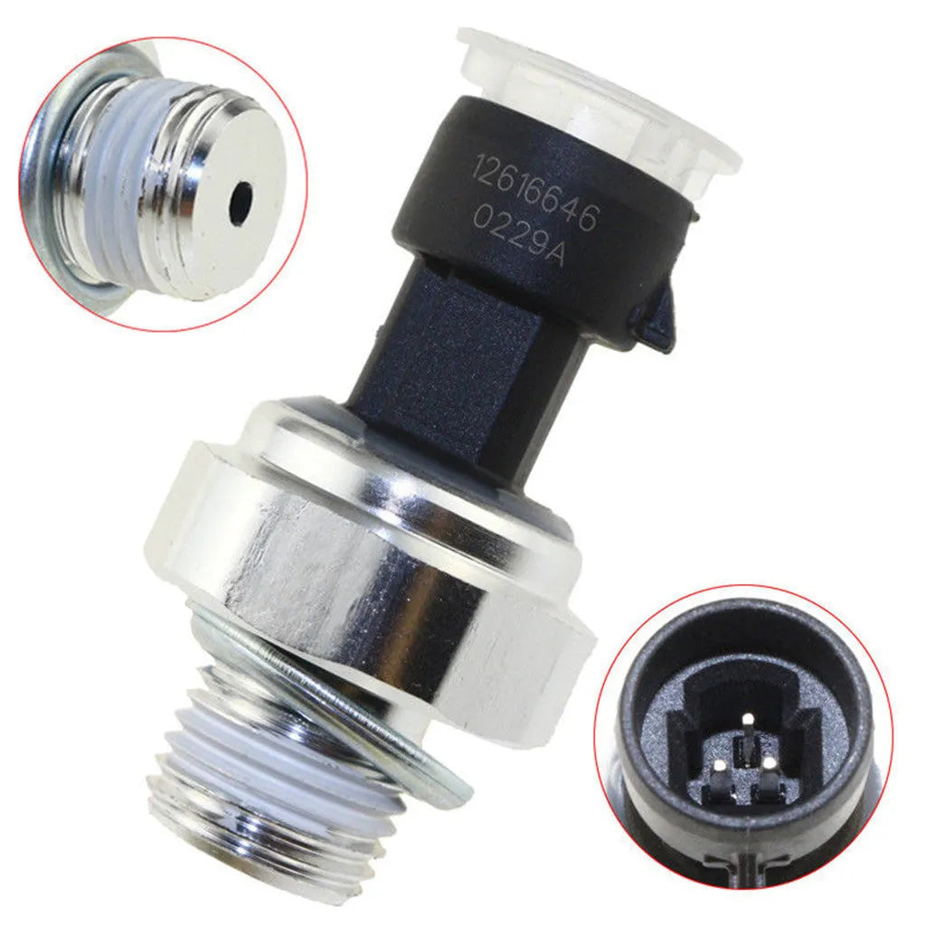 GM oil pressure sensor for Buick and Chevrolet vehicles with part numbers visible
