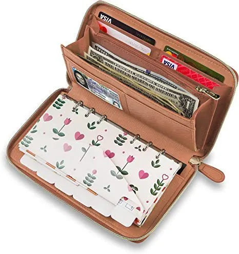Anti-theft RFID card holder wallet in PU leather showing multiple colour options including black, brown and rose gold