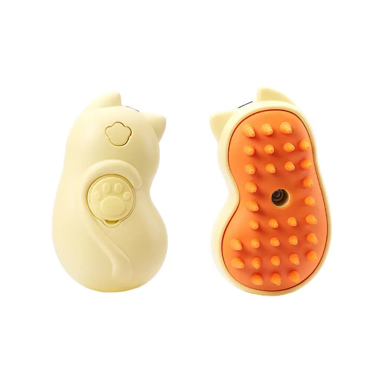 3-in-1 steamy pet brush with button for grooming cats and dogs, showing medium-sized handle.