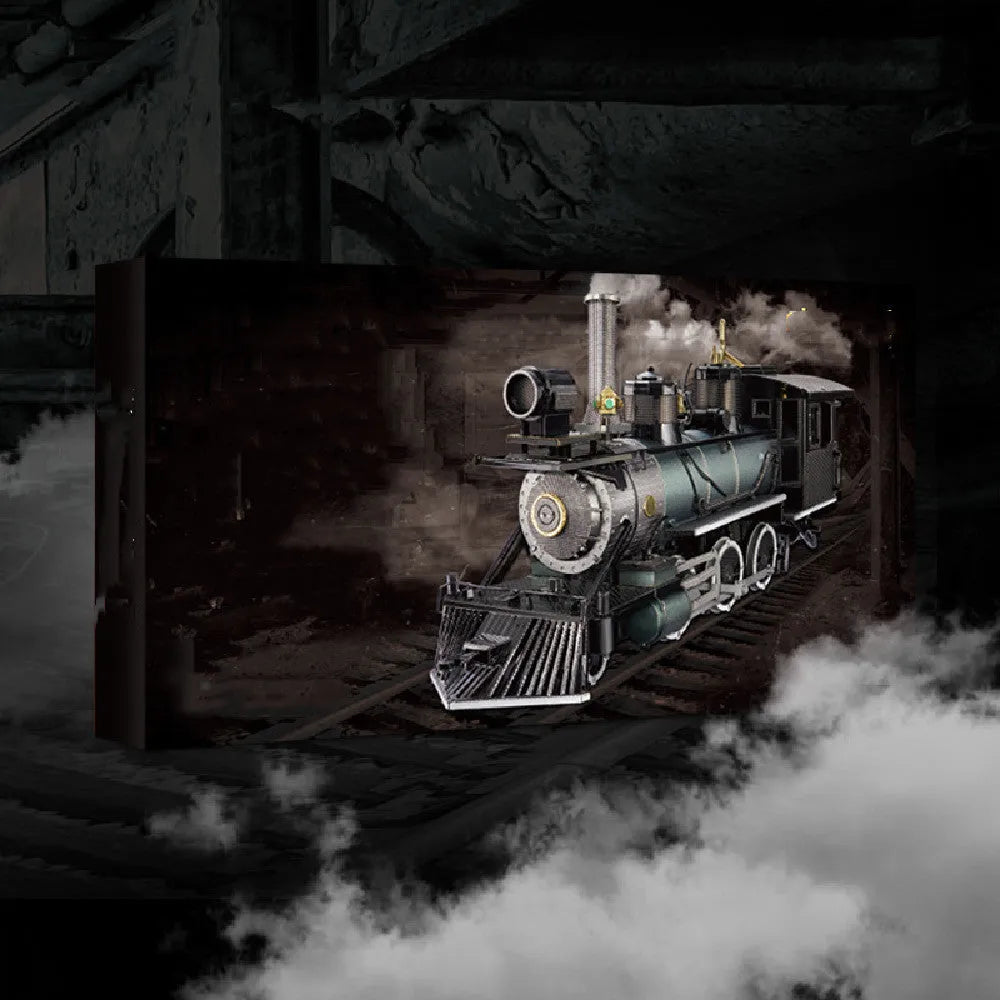 Metal colour printing assembled model puzzle of MG steam locomotive in brass and stainless steel, assembled size 17x5x8cm