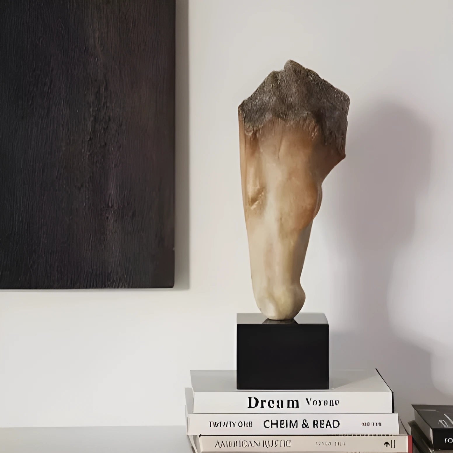 French retro abstract horse head sculpture desktop ornament measuring 50cm tall with carved surface