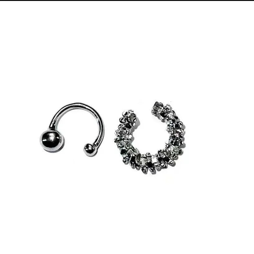 Irregular geometric frosty ear clip earrings in alloy metal with double fastening system