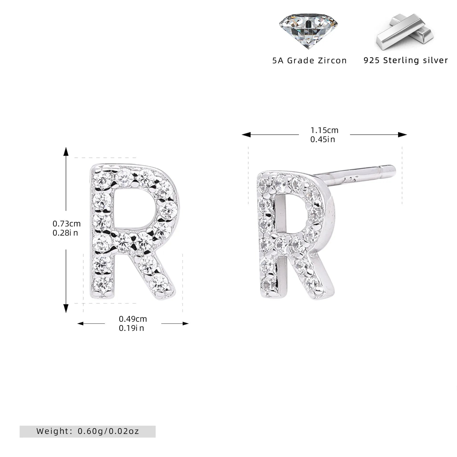 925 silver letter ear stud with electroplated gold finish, alphabet motif