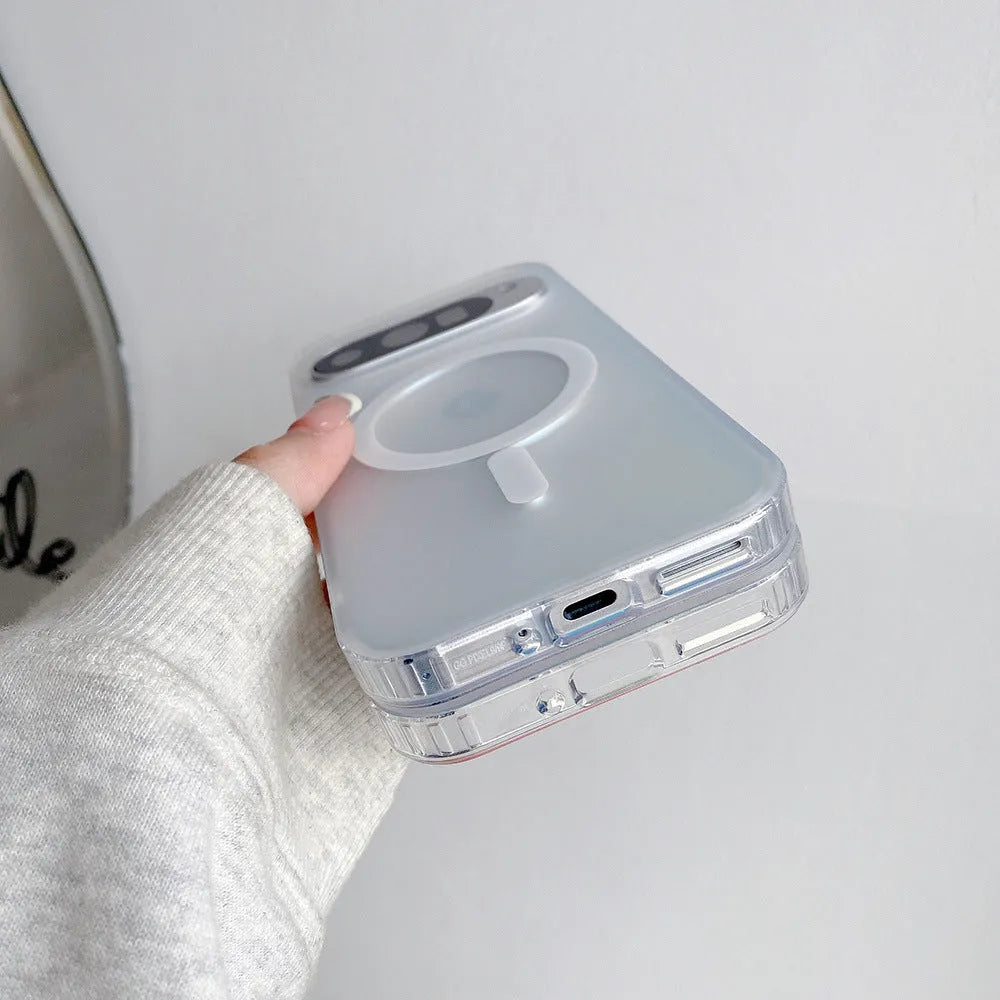 Transparent laser frosted phone case with magnetic ring for Google Pixel smartphones