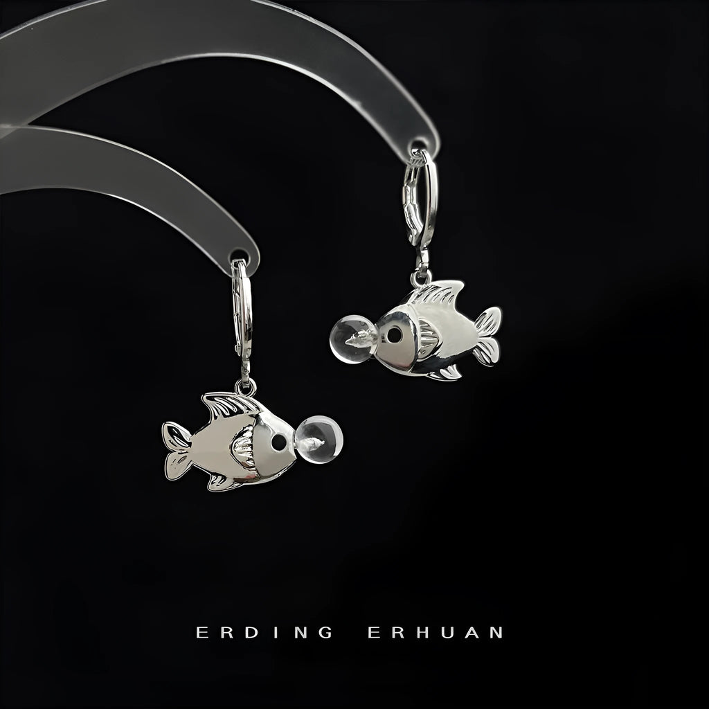 Copper bubble fish earrings with electroplated goldfish design animal jewellery