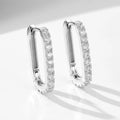 S925 sterling silver oval zircon ear clip earrings with geometric design in white gold tone